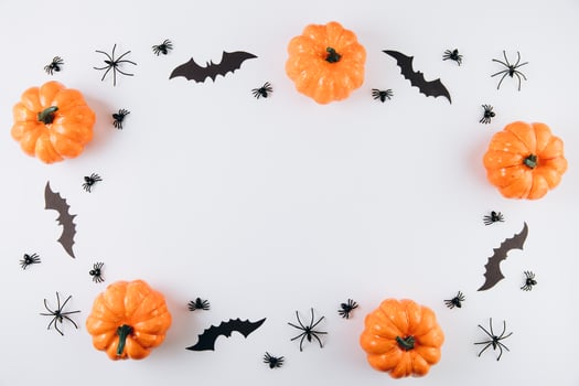 Produce pumpkins, autumn leaves on wood table photo