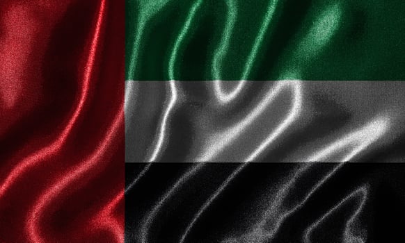Wallpaper by Arab Emirates flag and waving flag by fabric. photo
