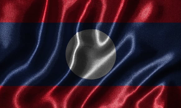 Wallpaper by Laos flag and waving flag by fabric. photo