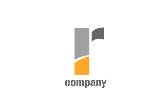 yellow and grey r alphabet logo design icon for business vector