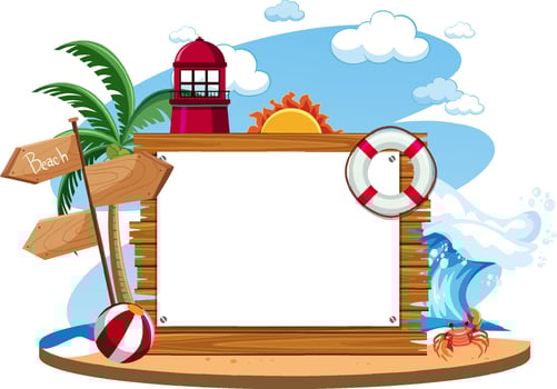 Blank banner template on the island with lighthouse isolated vector