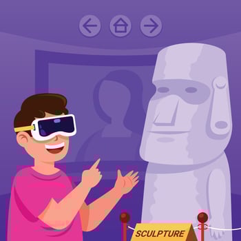 Boy Visiting Art Museum Using Virtual Touring Application vector
