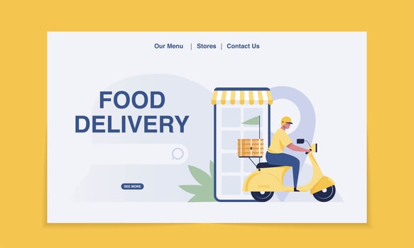 Delivery Landing Page. food Delivery by Scooter.  vector illustration