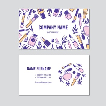 Visit card with makeup beauty cosmetic elements vector