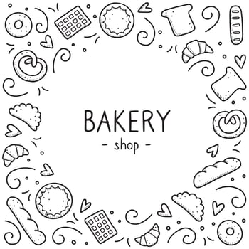 Hand drawn set of bakery and baking elements. Vector illustration.