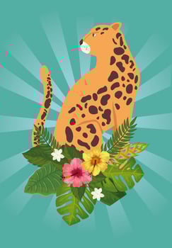 leopard animal with flowers and leafs isolated icon vector