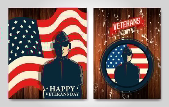 set of poster veterans day with decoration vector