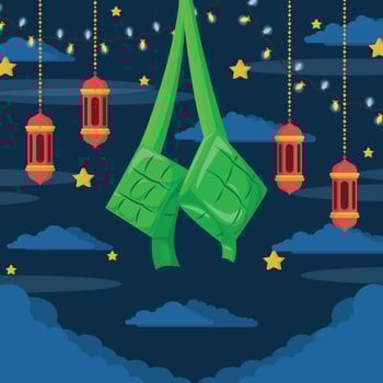 Ketupat and Lantern Hanging in the Night vector