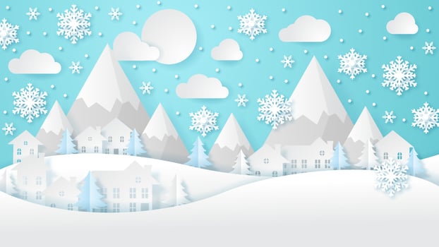 Winter Background. Paper cut Landscape. Vector illustration