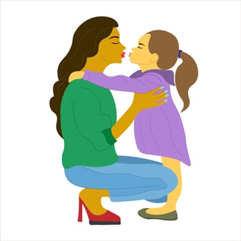 mother hugs her daughter with great love and tenderness. Mother's Day vector