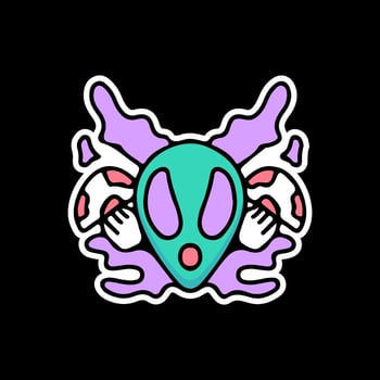Alien head and magic mushroom. illustration for t shirt, sticker vector