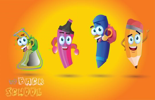 Set Of Kawaii Cartoon School Supplies characters design vector