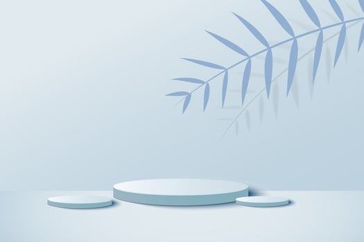 3d blue pastel rendering with podium and minimal blue wall scene vector