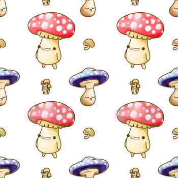 cute mushroom watercolor seamless pattern vector