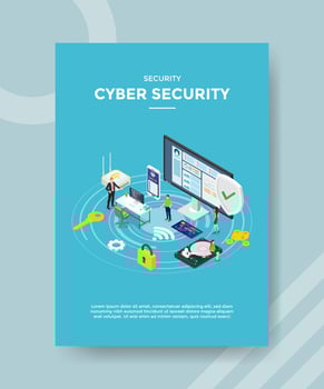 security cyber security people standing around computer vector