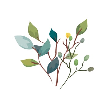 branches with leafs nature ecology isolated icon vector