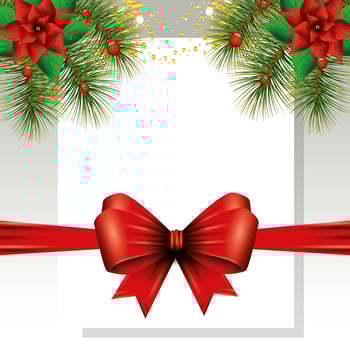 bow ribbon with flowers of christmas and leafs vector