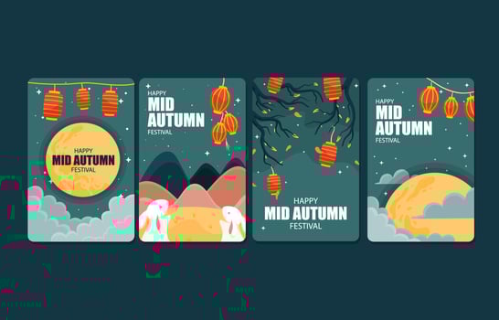 Set of Cards for Mid Autumn Festival vector