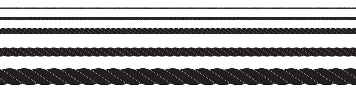 Black and white rope isolated on white. Seamless compilation. Brush. vector