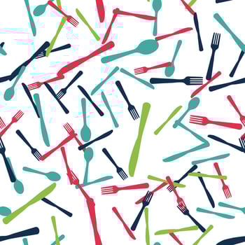 Abstract Seamless Pattern with tableware forks spoons and knives. vector