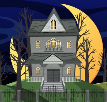 Haunted halloween mansion at night vector