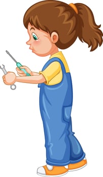 A girl holding hand tools on white background vector