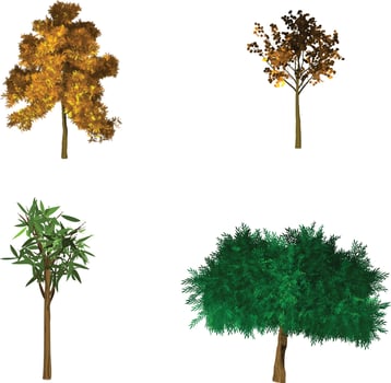 4 Trees Pack green and yellow vector