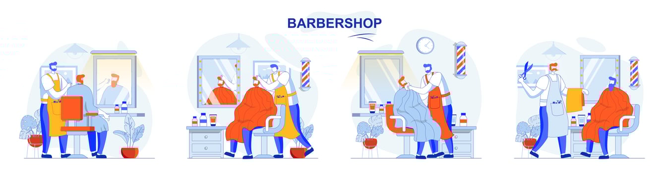 Barbershop concept set people isolated scenes in flat design vector