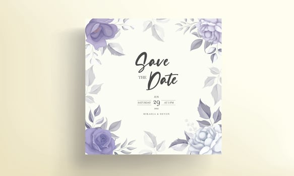 Beautiful wedding invitation card with purple flower decoration vector