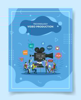 video production people working together editing video front camera vector