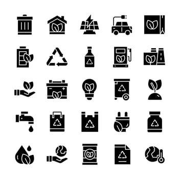 Set of Ecology icons with glyph style. vector