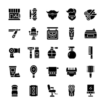Set of Barbershop icons with glyph style. vector