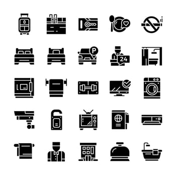 Set of Hotel icons with glyph style. vector