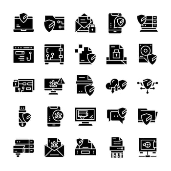 Set of Cyber Security icons with glyph style. vector