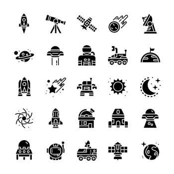 Set of Space icons with glyph style. vector