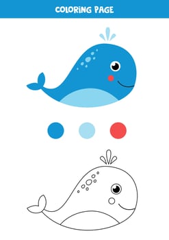 Color cute kawaii whale. Worksheet for kids. vector
