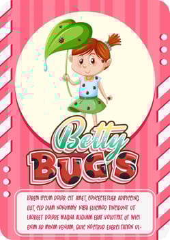 Character game card template with word Betty Bugs vector