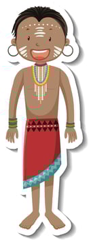 African tribal man cartoon character sticker vector