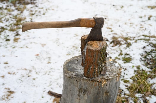 Axe hatchet cut wood winter photo