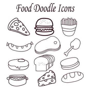 Hand drawn food doodle icons vector