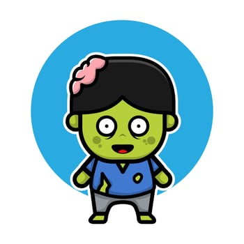 Cute zombie halloween cartoon vector illustration.