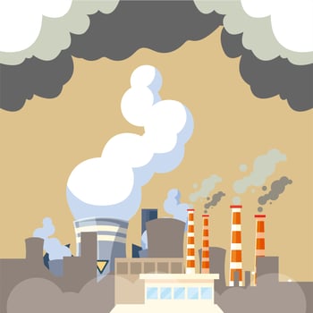 polluted air soil and water factory pollutes the environment vector