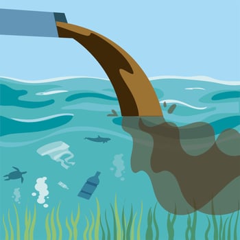 pollution, dirty water and trash emission from pipes vector