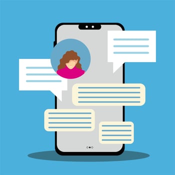 woman smartphone speech bubble, message, chat, text vector