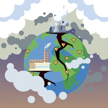 planet earth sick for pollution, polluting factories vector