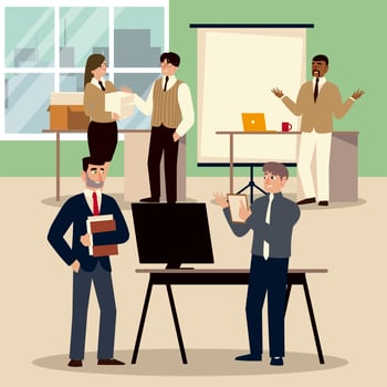 business people at work with teamwork, office employees vector