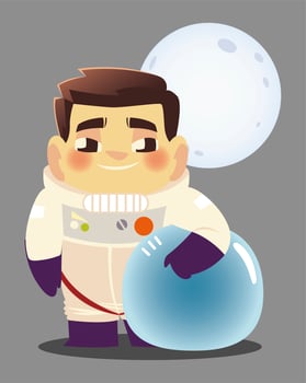 space astronaut with helmet and moon cartoon vector