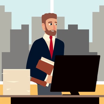 business man cartoon workspace office desk computer vector