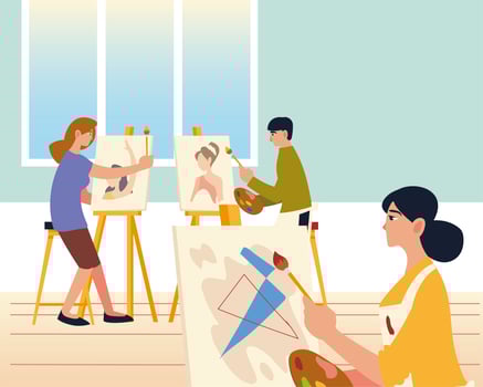 paint class, people painting, drawing and making artworks vector