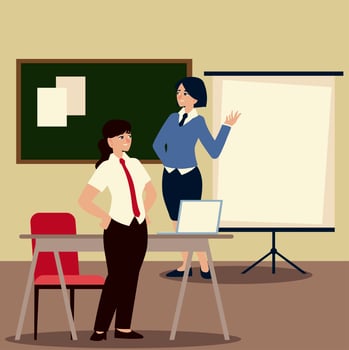 business people, businesswomen in office with board presentation vector